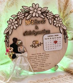 Personalised Wooden Wedding Calendar Plaque LED Light Keepsake Gift
