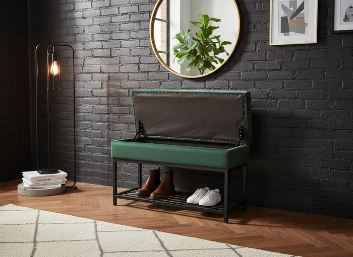 Emerald Vault Storage Ottoman  Bottle Green Velvet with Hidden Compartment