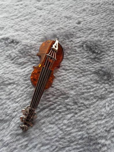 solid silver and amber, violin brooch