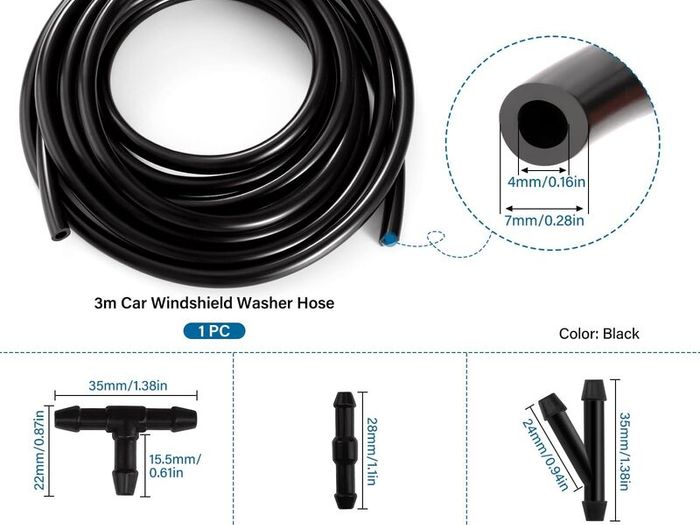 3m Car Windshield Washer Hose Kit, with 30 PCS Hose Connectors (Y I T-Type), Universal Windscreen Washer Hose, Silicone Rubber Windscreen Wiper Hose, Connecting Car Water Pump and Nozzle, Black