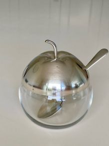 Silver and glass apple jar