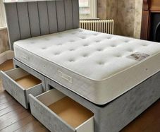 New Stylish single ,Double 4ft, 4ft6, King 5ft And 6ft Superking Sizes Divan Beds Instock. Drawers And Optional Tufted Mattresses Available. Free Delivery