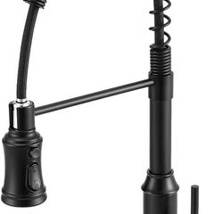 NEW SALE | Black Kitchen Tap,Spring Kitchen Taps with Pull Out Spray,3 Spray Modes 360 Degree Swivel High Arc Single Handle Kitchen Sink Mixer Tap with Pull Down Sprayer BLACK