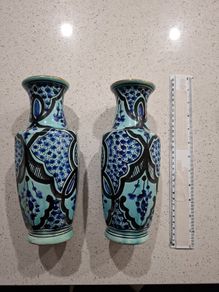 Azouz Kharraz Tunisian hand-painted ceramic vases Set Handcrafted hand-painted ceramic vases