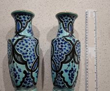 Azouz Kharraz Tunisian hand-painted ceramic vases Set Handcrafted hand-painted ceramic vases