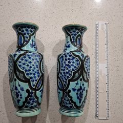 Azouz Kharraz Tunisian hand-painted ceramic vases Set Handcrafted hand-painted ceramic vases