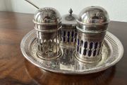 Vintage EPNS Cruet Set with Cobalt Blue Glass
