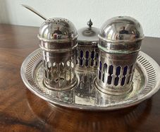 Vintage EPNS Cruet Set with Cobalt Blue Glass