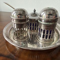 Vintage EPNS Cruet Set with Cobalt Blue Glass