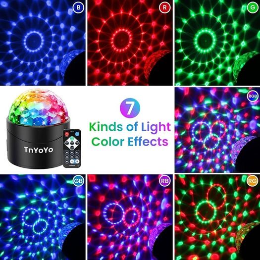FREE EXPRESS SHIPPING Disco Ball 7 RGB Color with Remote, Disco Lights Sound Activated Party Lights, USB Powered Disco Ball Light for Parties, Birthday, Festival, Bar, Car, Wedding, Kids