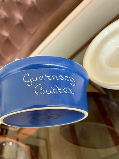 Vintage Ceramic Fosters Studio Pottery Cornwall Blue Sgraffito Butter Breakfast Dish