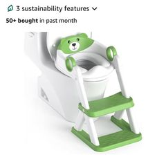 Green bear toddler toilet seat and steps