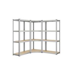 Corner Shelving Set 4 Tiers Heavy Duty Metal Storage Shelving for Garage Storage Room Basement Shelf Load 2625kg Ink Black Natural