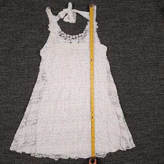Yumi White Cream Tiered Lace Crochet Ruffle Sundress Mini Dress Size S