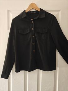 SHEIN Classy Solid Collared Button Up Flap Pocket Shirt,Long Sleeve