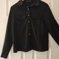 SHEIN Classy Solid Collared Button Up Flap Pocket Shirt,Long Sleeve