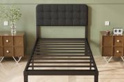 Single Bed Frame 3ft with Upholstered Headboard, 36 cm High