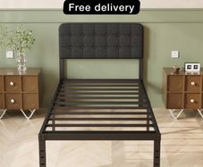 Single Bed Frame 3ft with Upholstered Headboard, 36 cm High