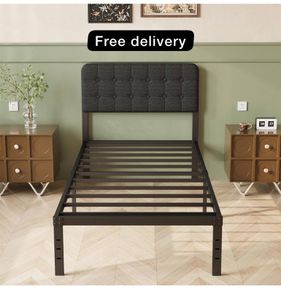 Single Bed Frame 3ft with Upholstered Headboard, 36 cm High