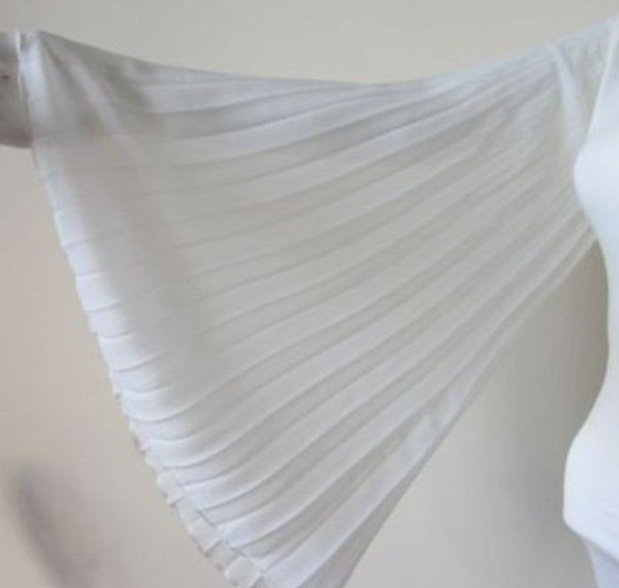 White tunic top, pleated angel wing long sleeves