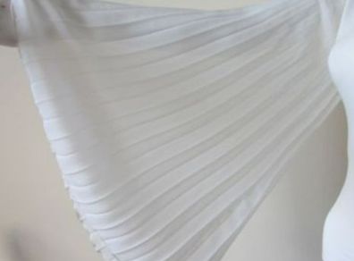 White tunic top, pleated angel wing long sleeves