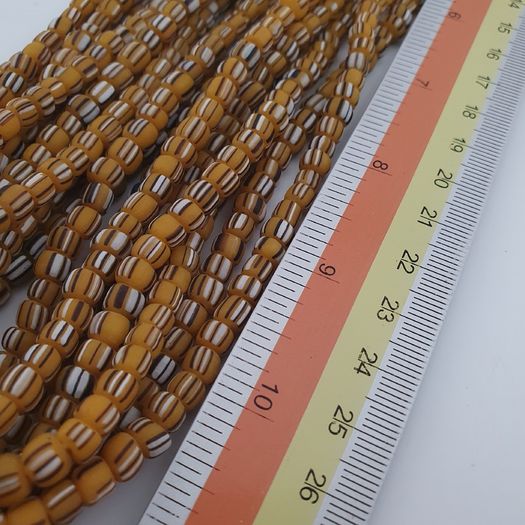Vintage African Style Stripe Glass 4-5.5mm Beads Necklace Strand