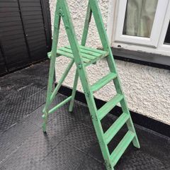 Vintage folding 4 step  painted solid wooden ladder