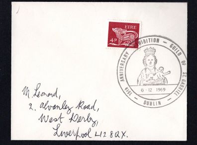 1969 Ireland Guild of St Gabriel 15th Anniversary Exhibition on 6th December 1969 Cancel tying 4d Gerl definitive stamp cover