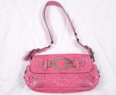 Guess Vintage Pink Croc Embossed Patent Leatherette Shoulder Bag Y2K