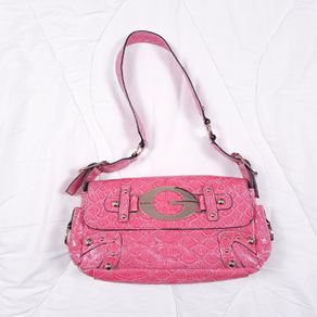 Guess Vintage Pink Croc Embossed Patent Leatherette Shoulder Bag Y2K