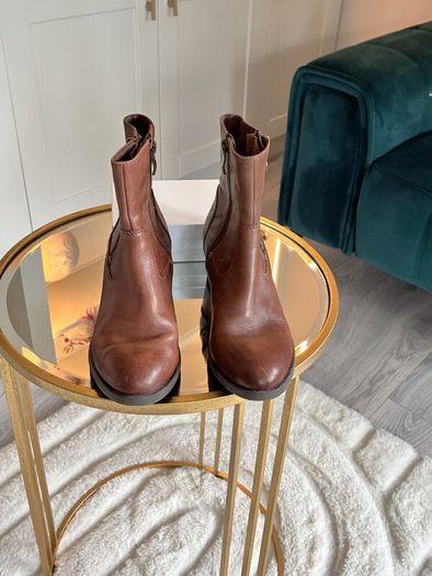 Caprice Brown Leather Ankle Boots Comfort H-Fit Size UK 3.5 / EU 36