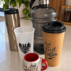 Bottles, cups and mug