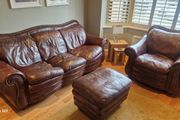 Leather Sofa &amp; 2 Armchairs