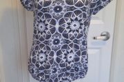 Debenhams Blue White Geometric Floral Print Blouse Top UK 12 Boho Summer