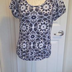 Debenhams Blue White Geometric Floral Print Blouse Top UK 12 Boho Summer