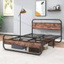 King Size Bed Frame with Headboard,Oval-Shaped Platform Bed with Under-Bed Storage,Steel Slats Mattress Foundation Round Pipe Design,Brown Image 7