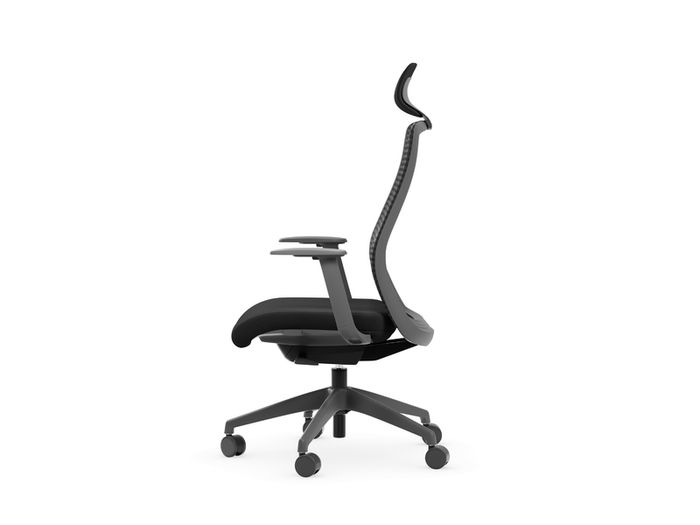 NV High Back Swivel Mesh Chair Grey Frame Black seat with adjustable arms and headrest
