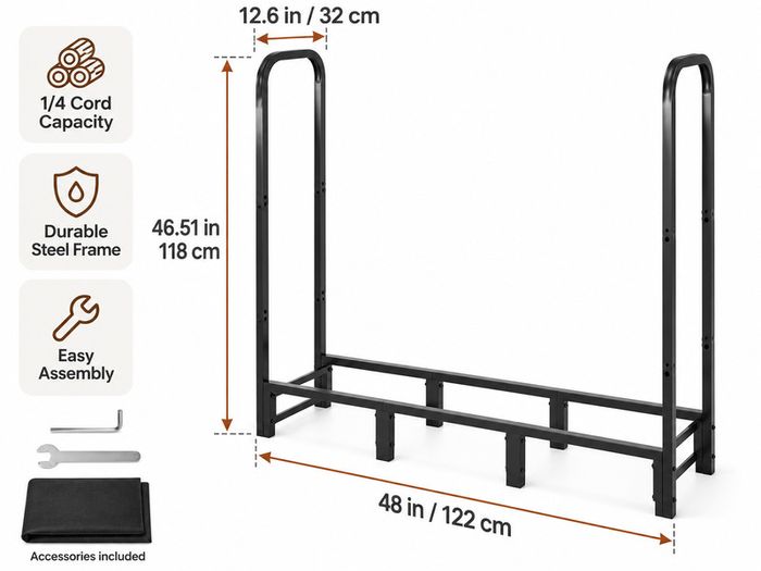 4ft Outdoor Firewood Log Rack with Waterproof Cover