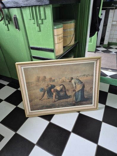 Large Retro Vintage Mid Century large original framed Print on board  of The Gleaners by Jean-Francois Millet