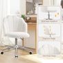 Chair for Dressing Table with Wheels, Boucle Desk Chair for Bedroom, Swivel Armchair for Home, Height Adjustable&Easy Assembly, White/Beige Image 7