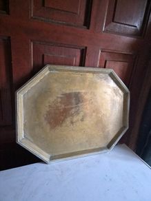 Large Vintage Engraved Solid Brass Tray 60cm Decorative Serving Tray Oriental Style