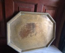 Large Vintage Engraved Solid Brass Tray 60cm Decorative Serving Tray Oriental Style