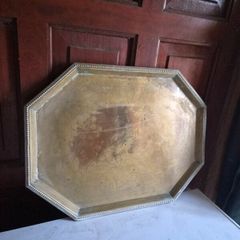 Large Vintage Engraved Solid Brass Tray 60cm Decorative Serving Tray Oriental Style