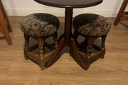 Small wooden bar table &amp; 2 vintage stools