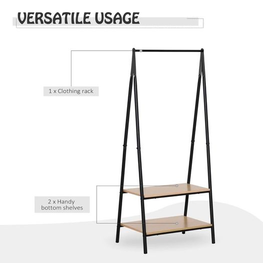 2-Tier Garment Rack Storage Shelves Metal Coat Clothes Stand Shoes Storage Organisation shelves Open Wardrobe Freestanding Tidy Rail 64 x 42.5 x 149 cm (FREE POSTAGE)
