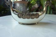 Theodor Olsens Eftf Norway Sterling Enamel Viking Ship Salt Cellar with NM Thune Enamelled Silver Spoon