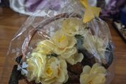 Vintage Flower Arrangement Heart Shaped Basket in Original Packaging.