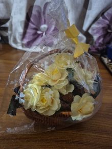Vintage Flower Arrangement Heart Shaped Basket in Original Packaging.