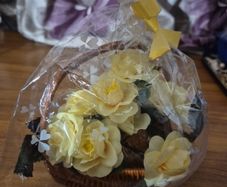 Vintage Flower Arrangement Heart Shaped Basket in Original Packaging.