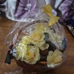 Vintage Flower Arrangement Heart Shaped Basket in Original Packaging.